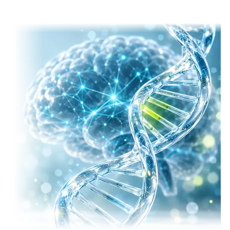Dupla hélice de DNA diante de um cérebro
