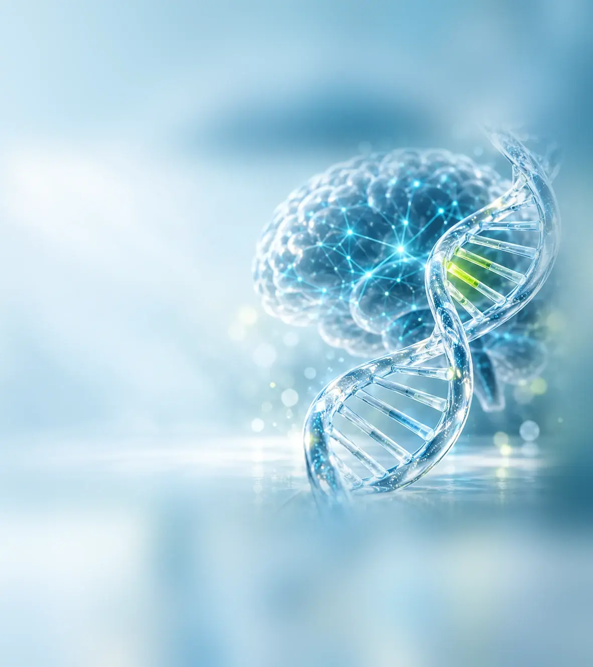 Dupla hélice de DNA diante de um cérebro