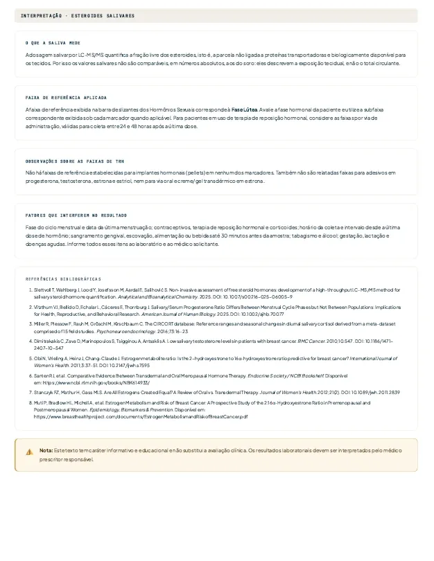 Laudo de dosagens salivares de exemplo — página 11: Interpretação e referências
